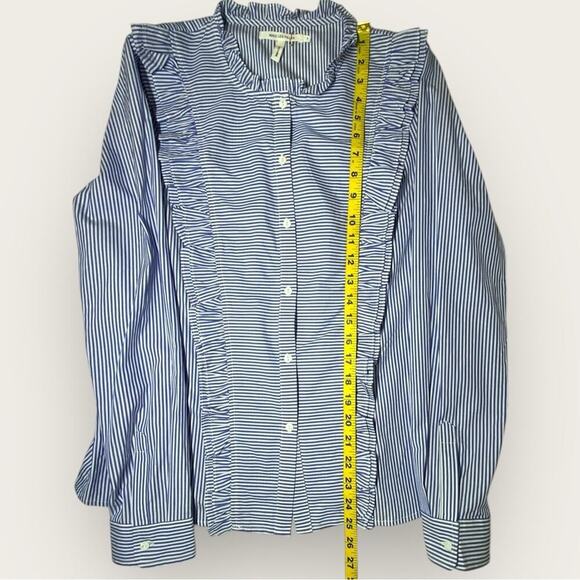 NWOT | Avec Les Filles | Stripe Button-Down Ruffle Top | Blue/White | Small - Picture 11 of 11